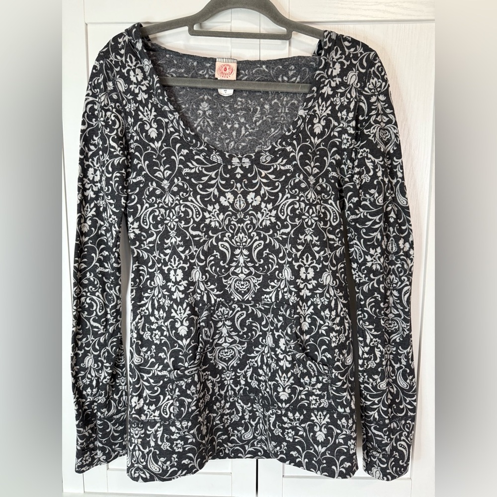 Curious Gypsy Fleece Lined Boho Damask Hooded Top Medium Whimsigoth Y2K Cozy